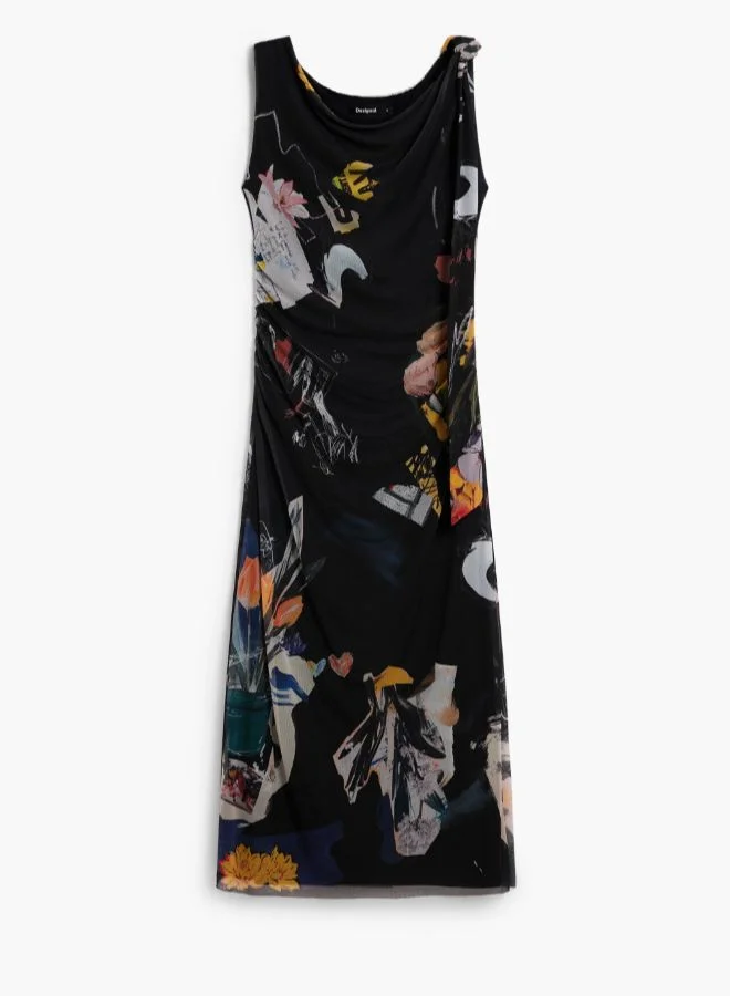 Desigual black with abstract print Midi collage dress for Women | Best Price UAE